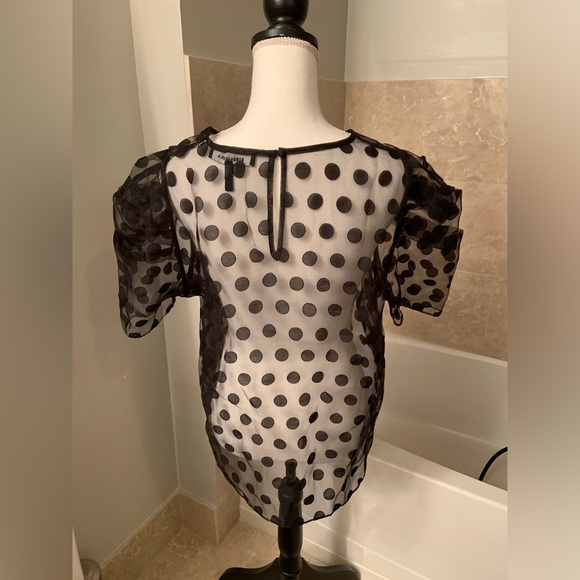 BCBGMAXAZRIA Polka Dot Puff-Sleeve Sheer Top - Picture 3 of 6